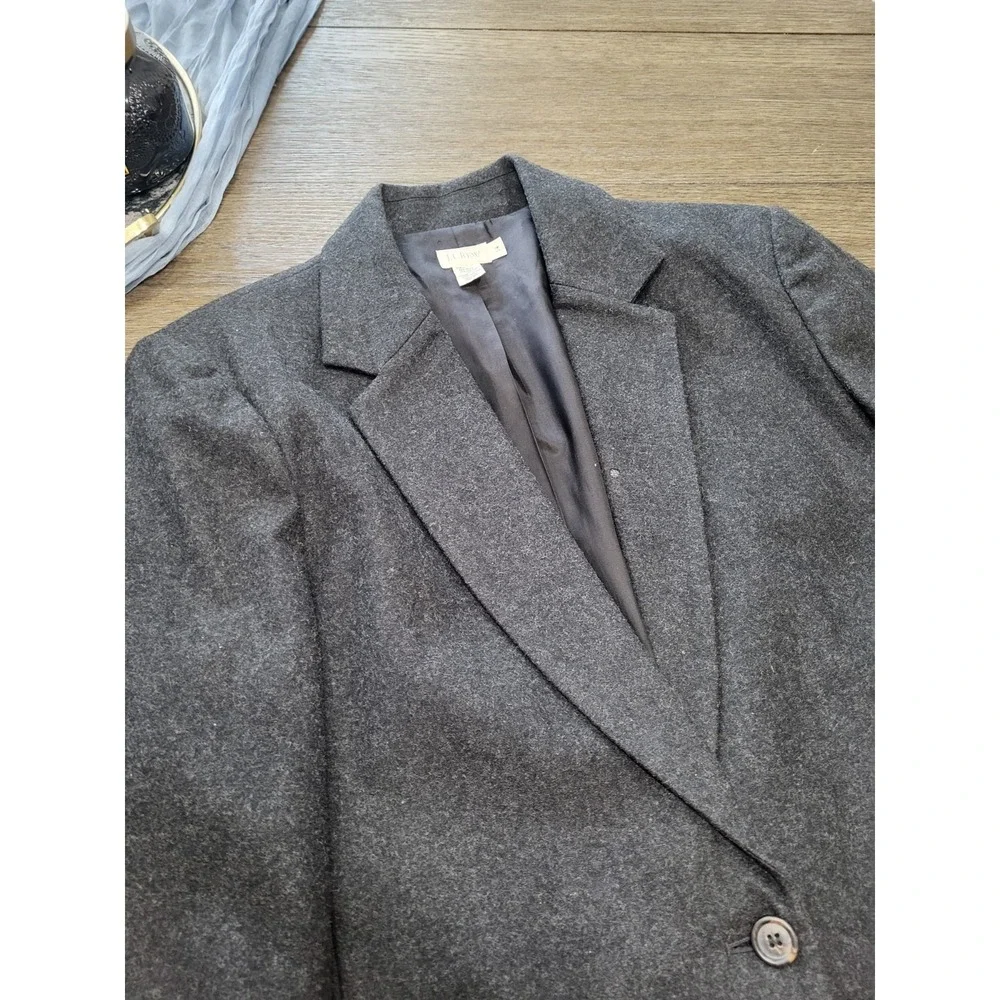 VTG‎ J Crew Womens Wool Blazer Size 14 Long Sleeve Button Pockets Charcoal Gray